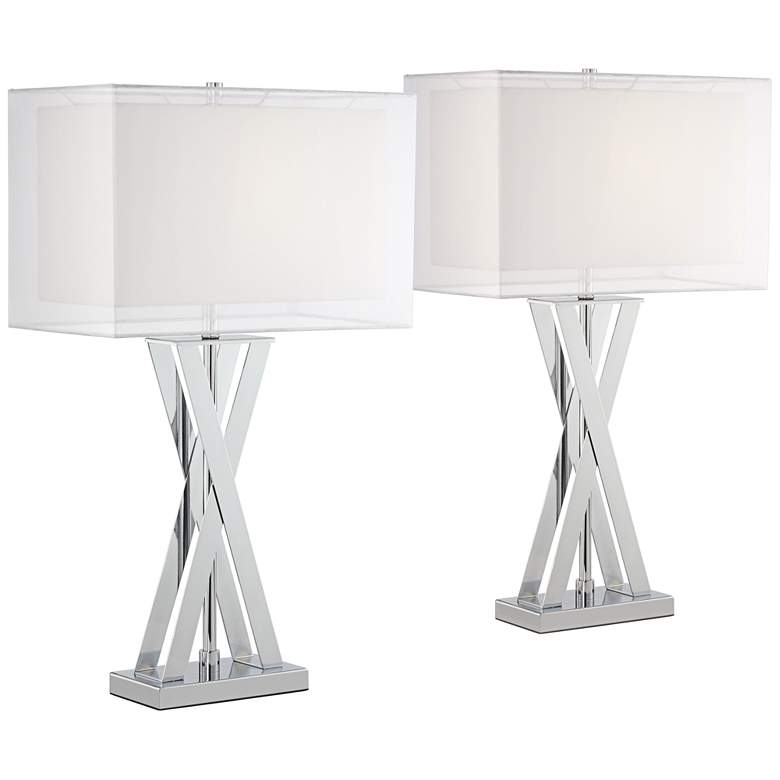 Image 1 Possini Euro Proxima 28" Chrome X-Shaped Modern Table Lamps Set of 2