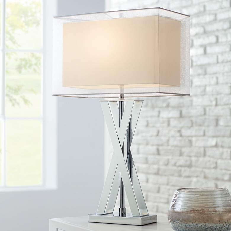 Image 7 Possini Euro Proxima 28 inch Chrome X-Shaped Modern Table Lamps Set of 2 more views