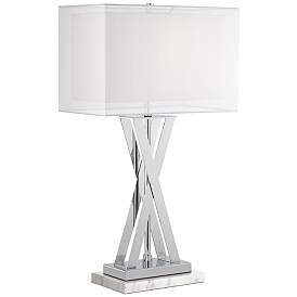 Image1 of Possini Euro Proxima Double Shade Chrome Table Lamp with White Marble Riser