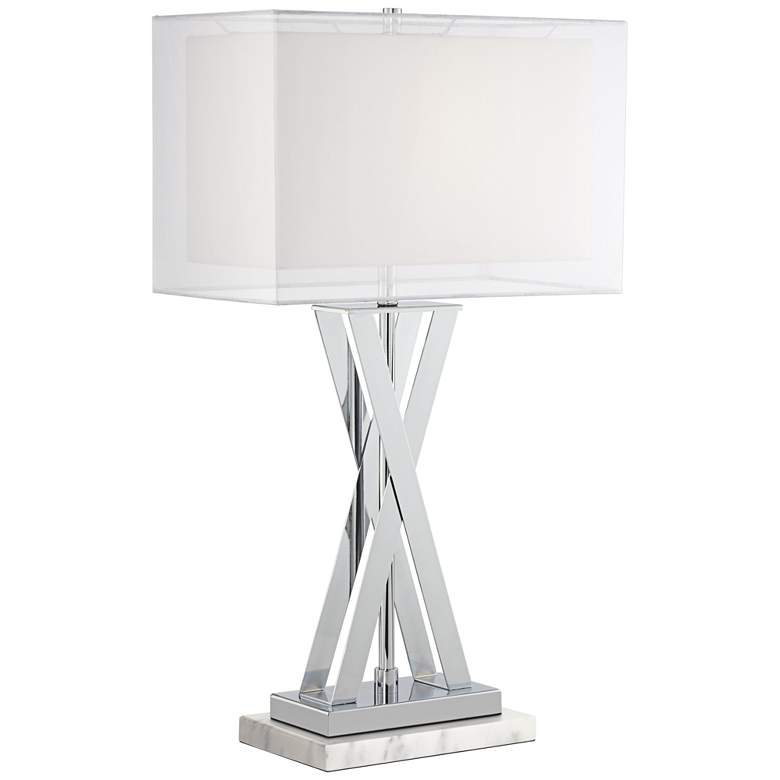 Image 1 Possini Euro Proxima Double Shade Chrome Table Lamp with White Marble Riser