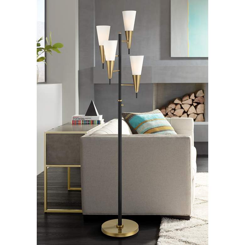 Image 1 Possini Euro Quatro 71" High 4-Light Black Gold Modern Floor Lamp