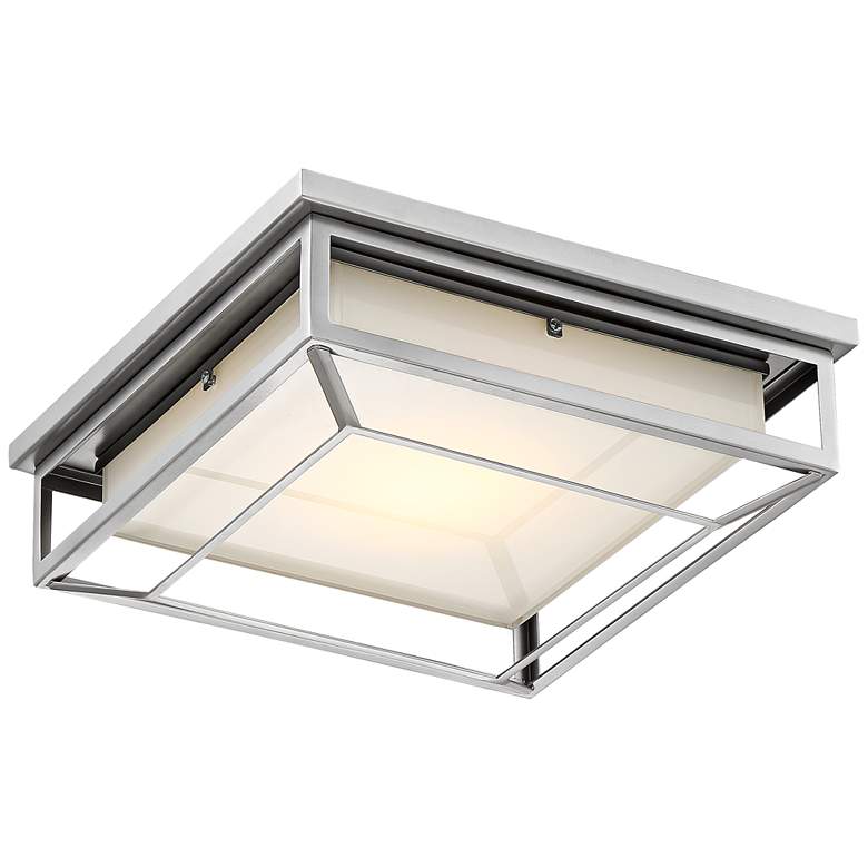 Image 2 Possini Euro Radcliffe 12 inch Wide Matte Nickel LED Outdoor Ceiling Light