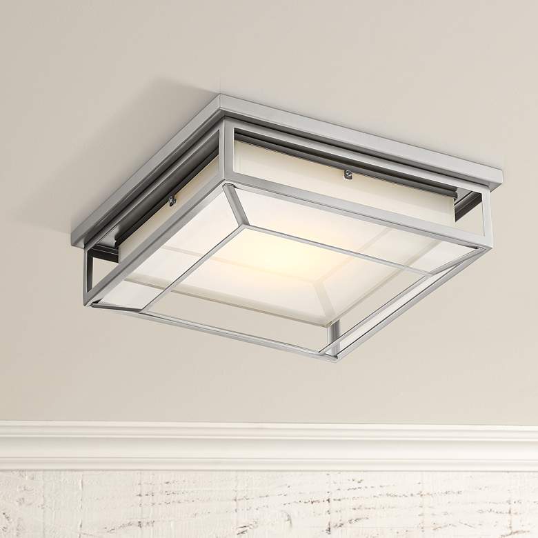 Possini Euro Radcliffe 12&quot; Wide Matte Nickel LED Outdoor Ceiling Light