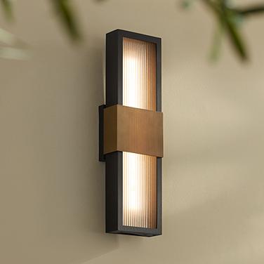 Possini Euro Radford 18"H Sand Black and Brass LED Outdoor Wall Light