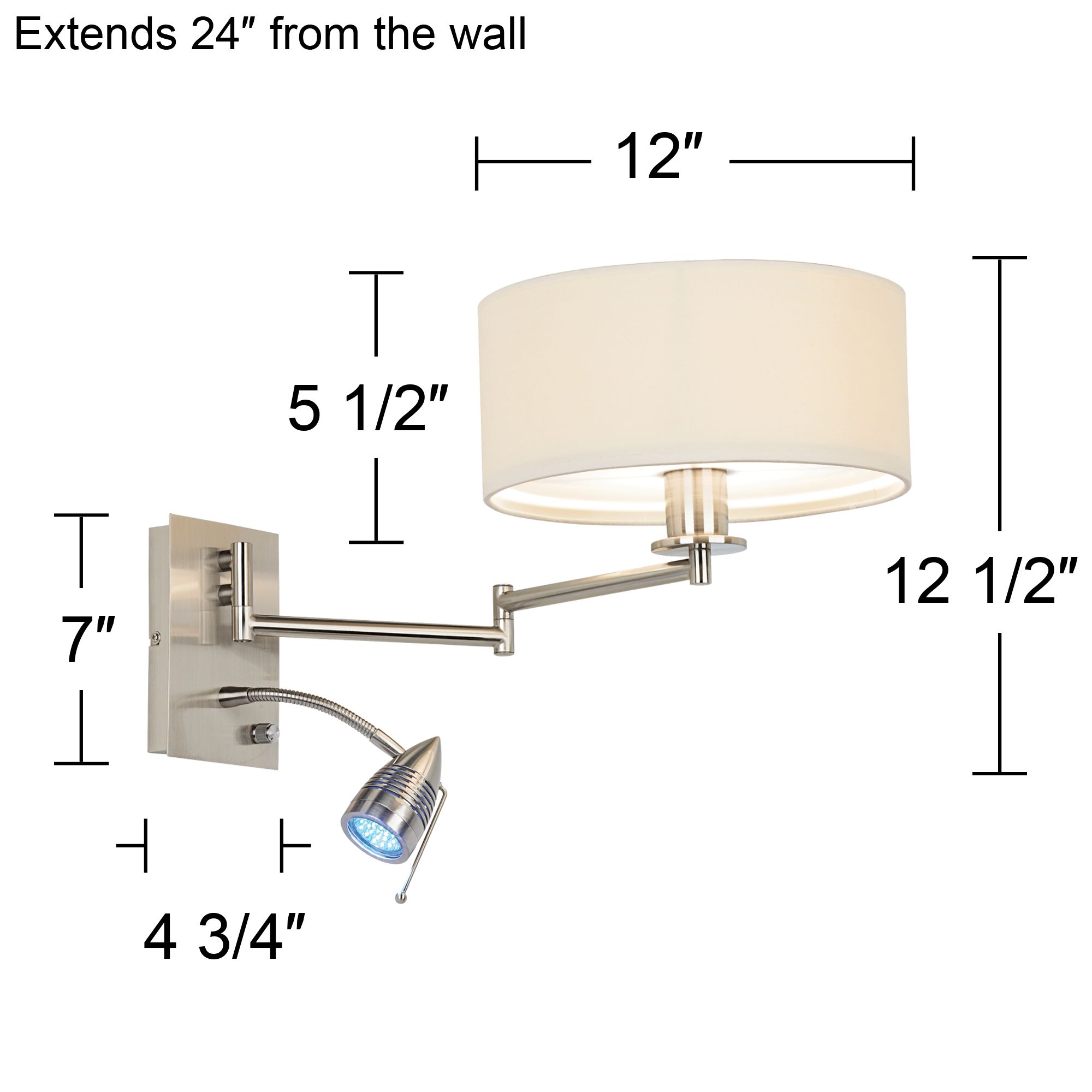 Possini Euro Radix Plug-In Swing Arm Wall Lamp with LED Reading Arm