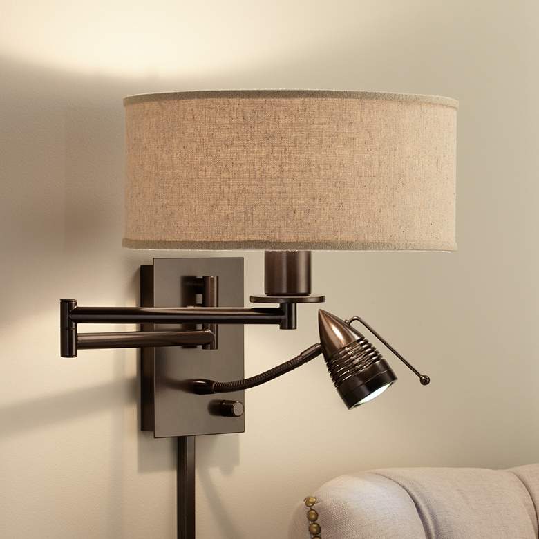 Image 1 Possini Euro Radix Swing Arm Wall Lamp with LED Reading Light