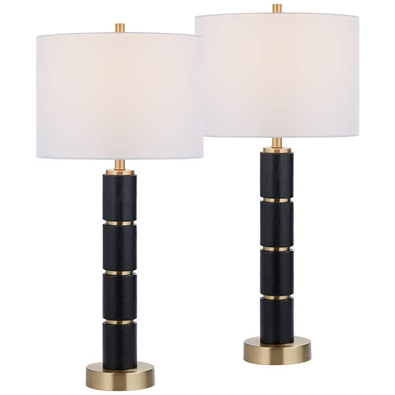 Image 2 Possini Euro Rainier 30 1/2"H Black Faux Leather Column Lamp Set of 2