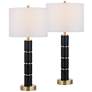 2_Possini Euro Rainier 30 1/2"H Black Faux Leather Column Lamp Set of 2