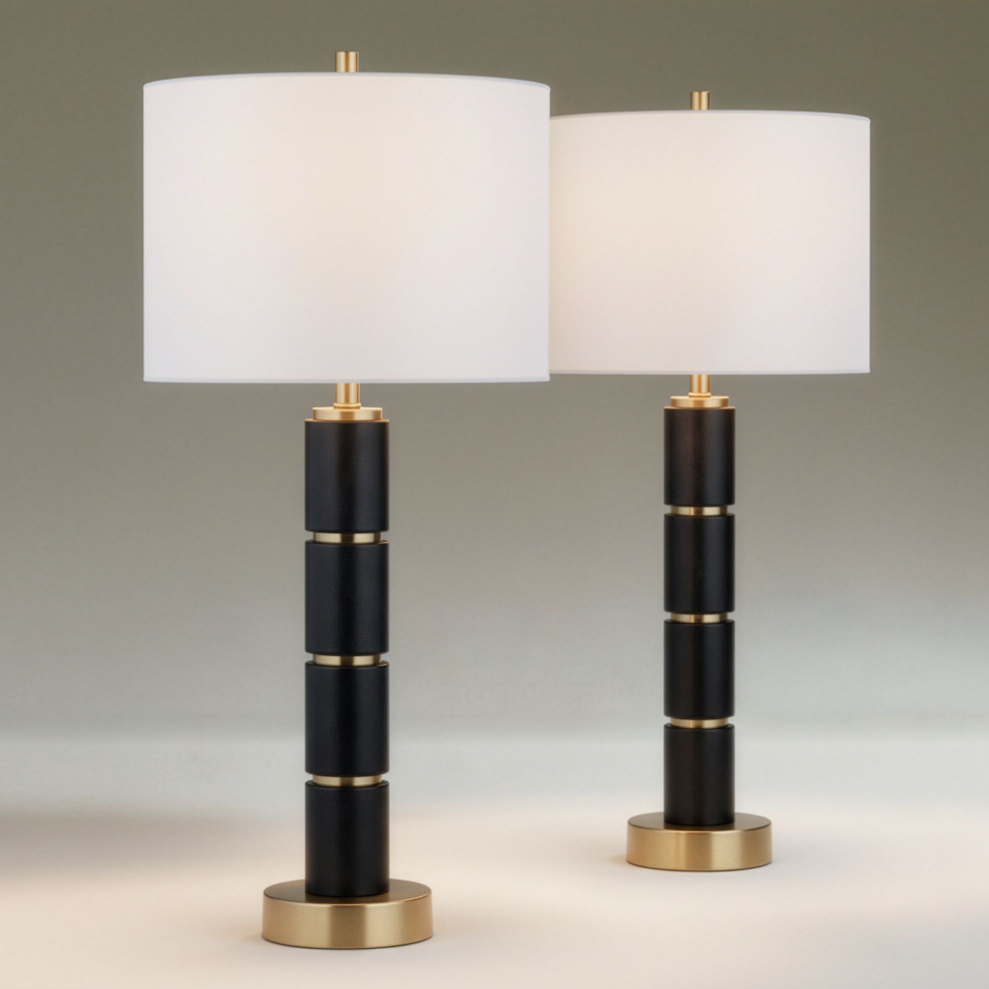 Thumbnail1 of Possini Euro Rainier 30 1/2"H Black Faux Leather Column Lamp Set of 2