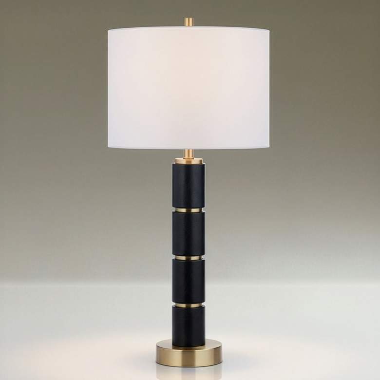 Image 1 Possini Euro Rainier 30 1/2"H Black Faux Leather Column Table Lamp