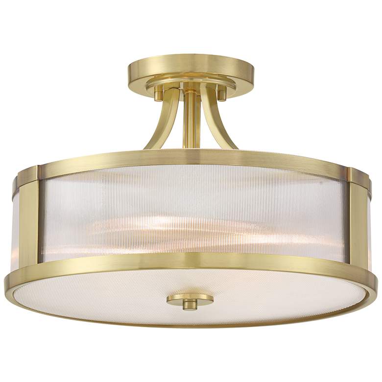 Image 2 Possini Euro Randall 16" Wide Brass Drum Ceiling Light