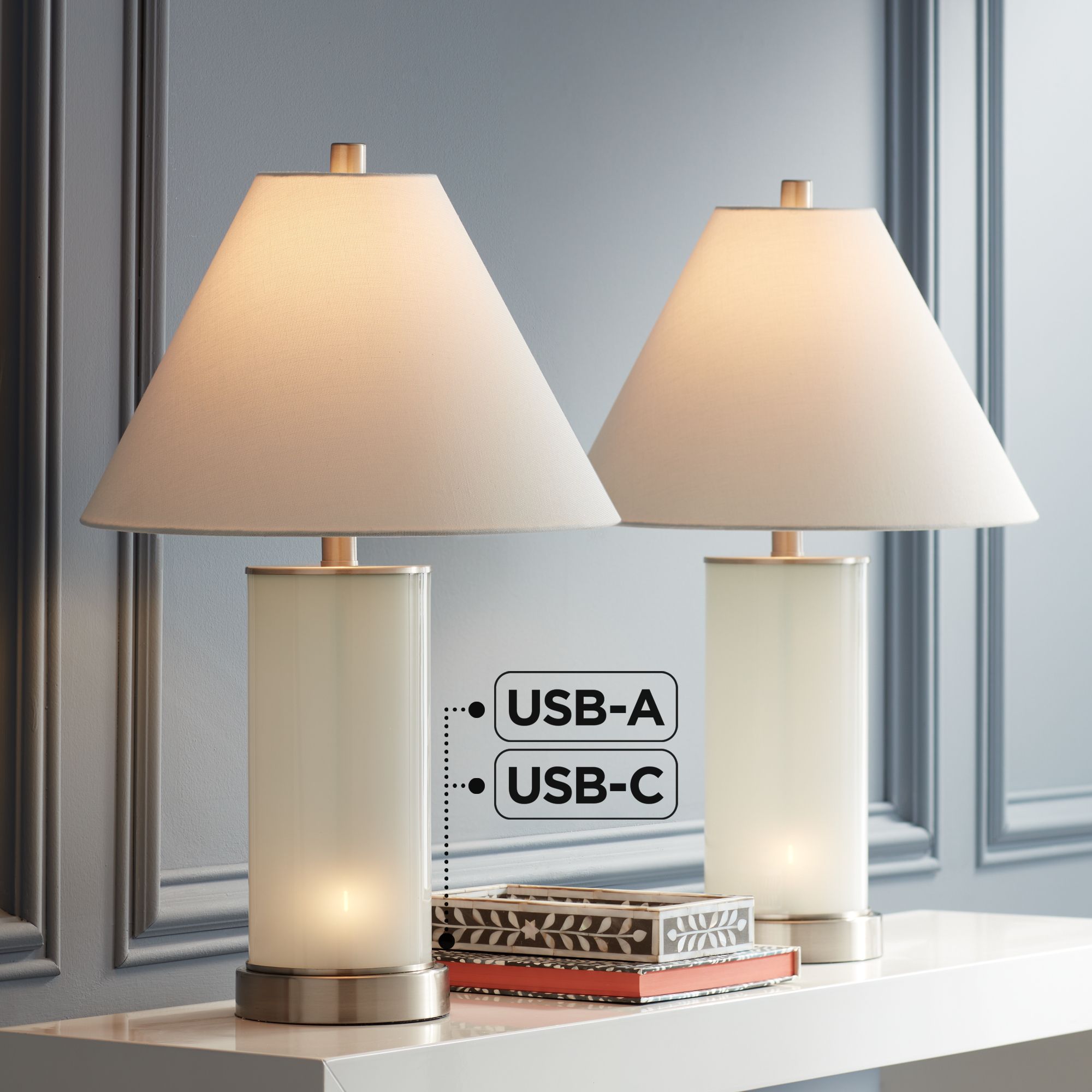 Possini Euro Randi 24" High Night Light USB Table Lamps Set of 2 in scene