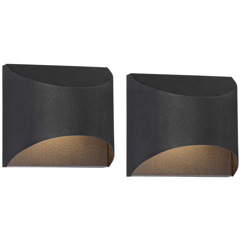Image 2 Possini Euro Ratner 5 1/2" High Black LED Outdoor Wall Light Set of 2