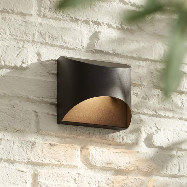 Image 7 Possini Euro Ratner 5 1/2" High Black LED Outdoor Wall Light Set of 2 more views