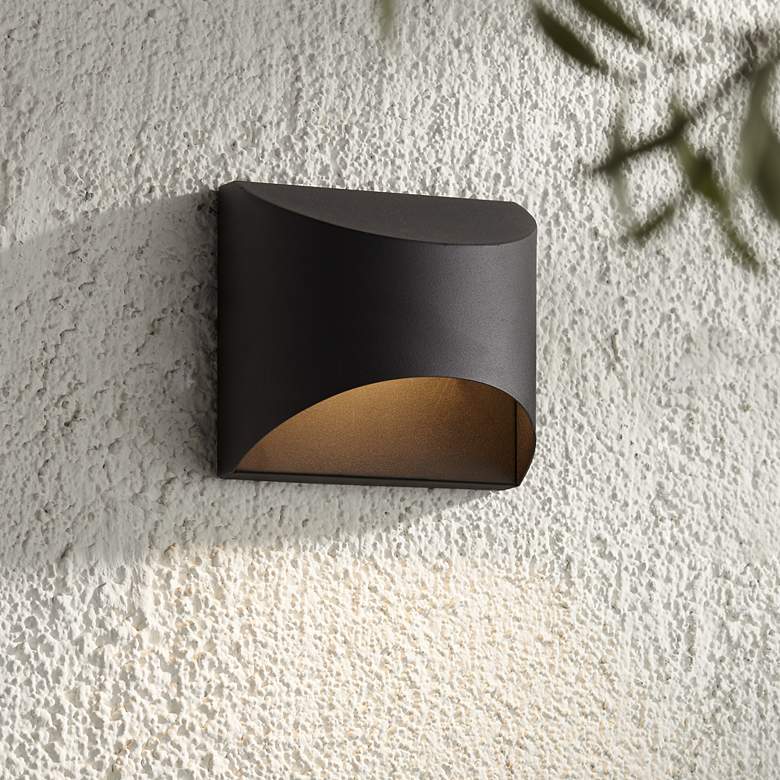 Image 1 Possini Euro Ratner 5 1/2" High Black Modern LED Outdoor Wall Light