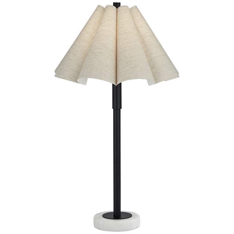 Image 2 Possini Euro Raul 29 1/4 inch Marble and Scalloped Shade Table Lamp