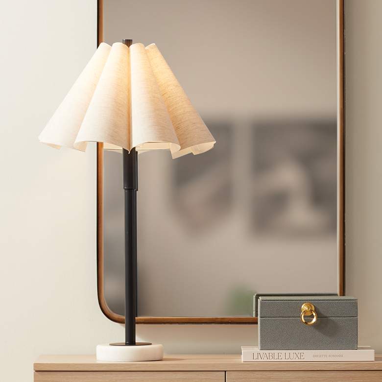 Image 2 Possini Euro Raul 29 1/4" Marble and Scalloped Shade Table Lamp