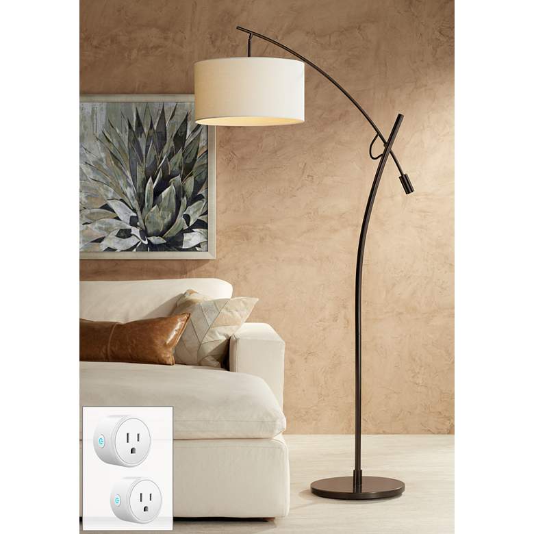 Image 1 Possini Euro Raymond Adjustable Bronze Arc Floor Lamp with Smart Socket