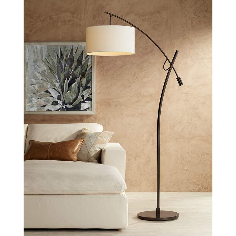 Image 1 Possini Euro Raymond Bronze Adjustable Boom Arc Floor Lamp