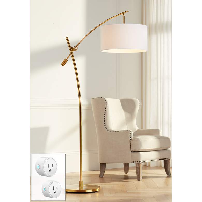 Image 1 Possini Euro Raymond Gold Adjustable Arc Floor Lamp with Smart Socket