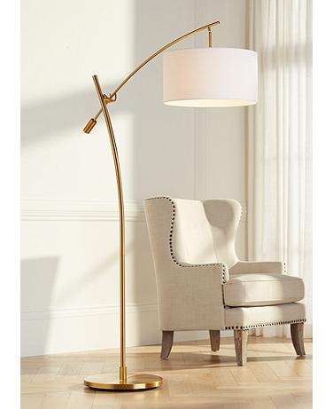 Possini Euro Raymond Gold Adjustable Arc Floor Lamp with Smart Socket