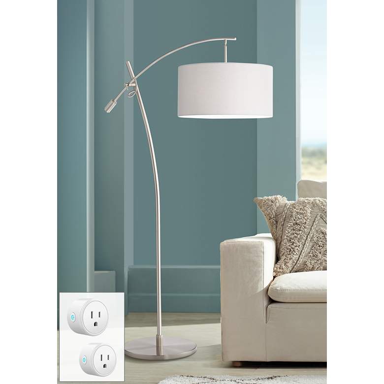 Image 1 Possini Euro Raymond Nickel Adjustable Arc Floor Lamp with Smart Socket