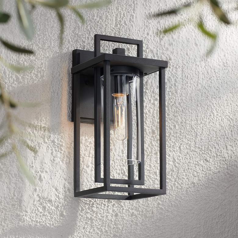 Image 1 Possini Euro Raynor 13 1/2" High Sand Black Outdoor Barn Wall Light