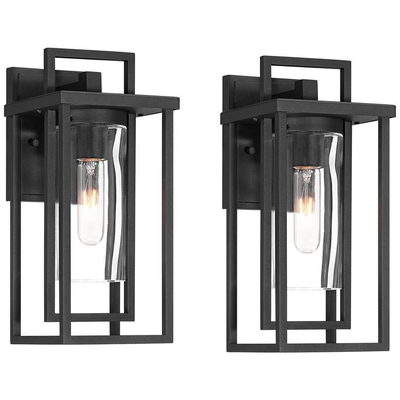 Image 2 Possini Euro Raynor 13 1/2"H Sand Black Outdoor Wall Light Set of 2