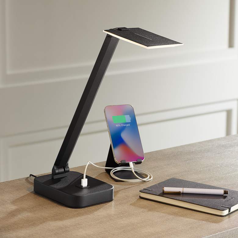 Image 1 Possini Euro Rayven Adjustable Height Black Finish LED USB Desk Lamp