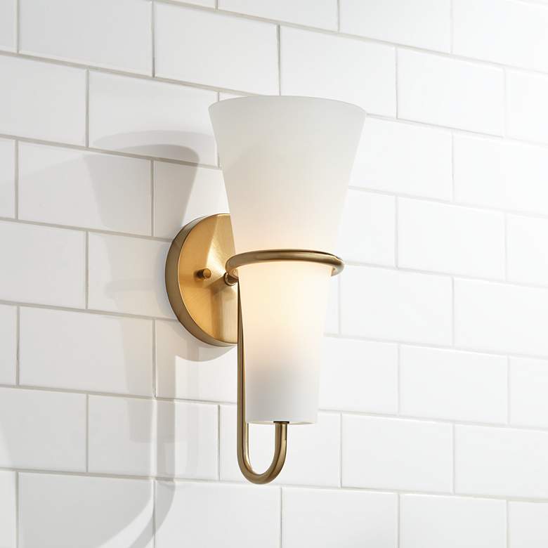 Image 1 Possini Euro Rebecca 14" High Brass and Glass Wall Sconce