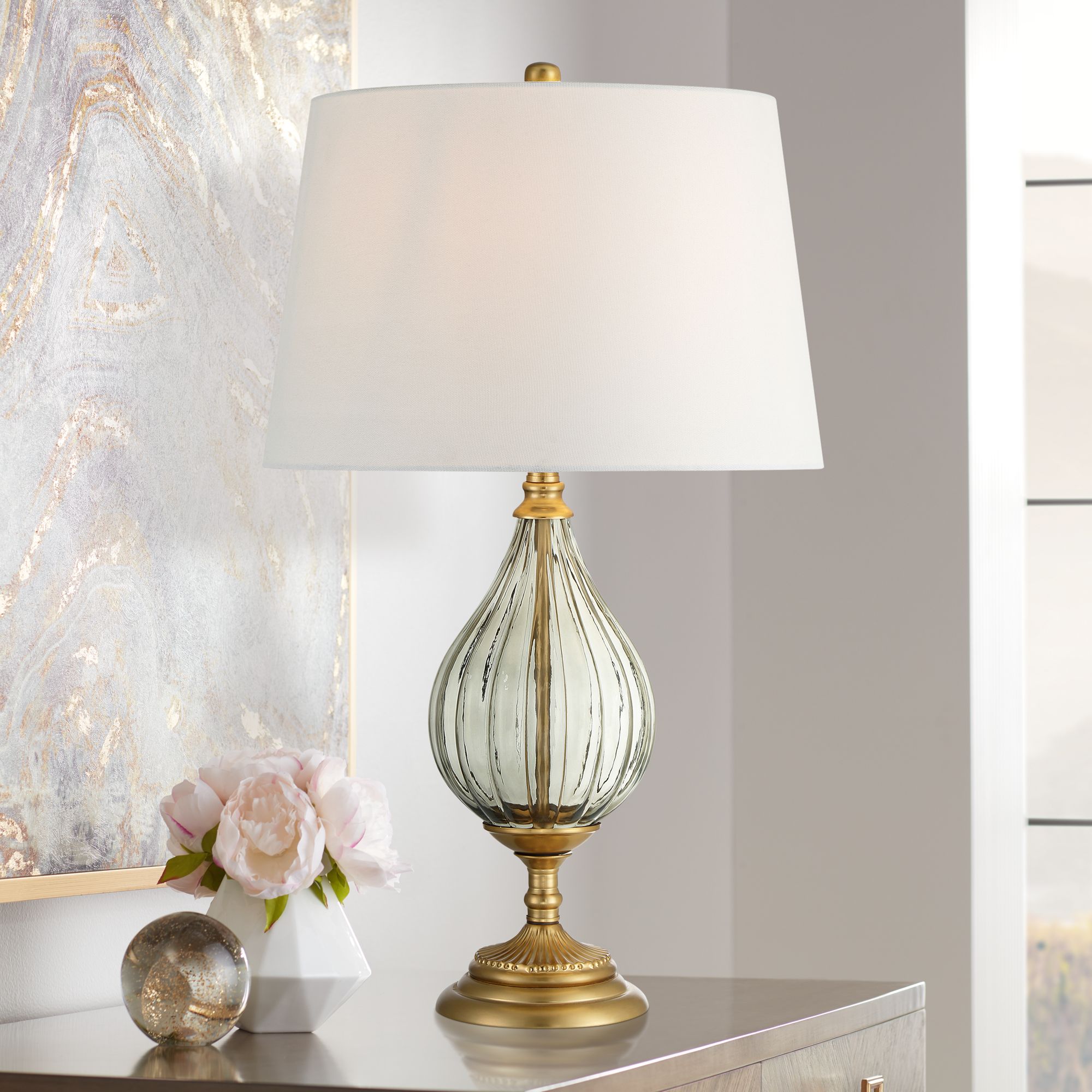 Image Possini Euro Rebecca 29" High Vintage Smoked Glass Teardrop Table Lamp