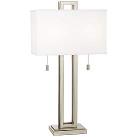 Image2 of Possini Euro Rectangle 30" Brushed Nickel Modern Lamp with Dimmer