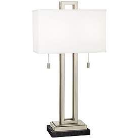 Image1 of Possini Euro Rectangle 30" Nickel Table Lamp with Black Marble Riser
