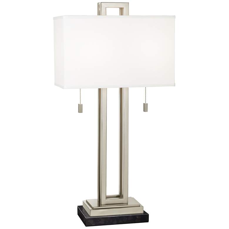 Image 1 Possini Euro Rectangle 30 inch Nickel Table Lamp with Black Marble Riser