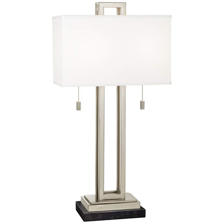 Image 1 Possini Euro Rectangle 30" Nickel Table Lamp with Black Marble Riser