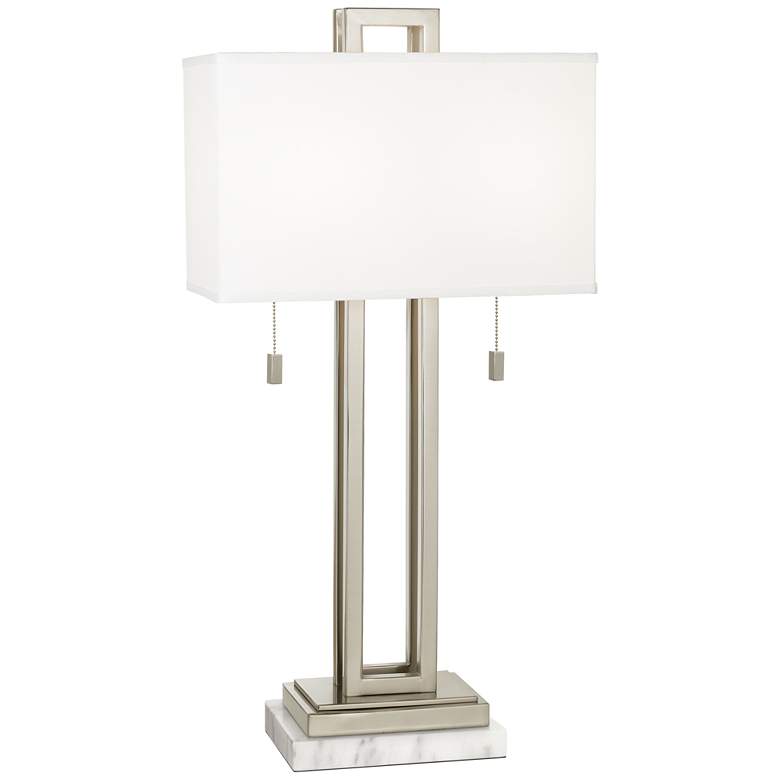 Image 1 Possini Euro Rectangle 30" Nickel Table Lamp with White Marble Riser