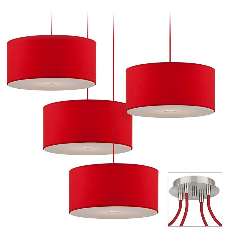 Image 1 Possini Euro Red Drum Brushed Nickel 4-Light Light Pendant