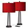 Possini Euro Red Faux Silk and Dark Bronze USB Table Lamps Set of 2