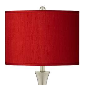 Image2 of Possini Euro Red Faux Silk Brushed Nickel Touch Table Lamps Set of 2 more views