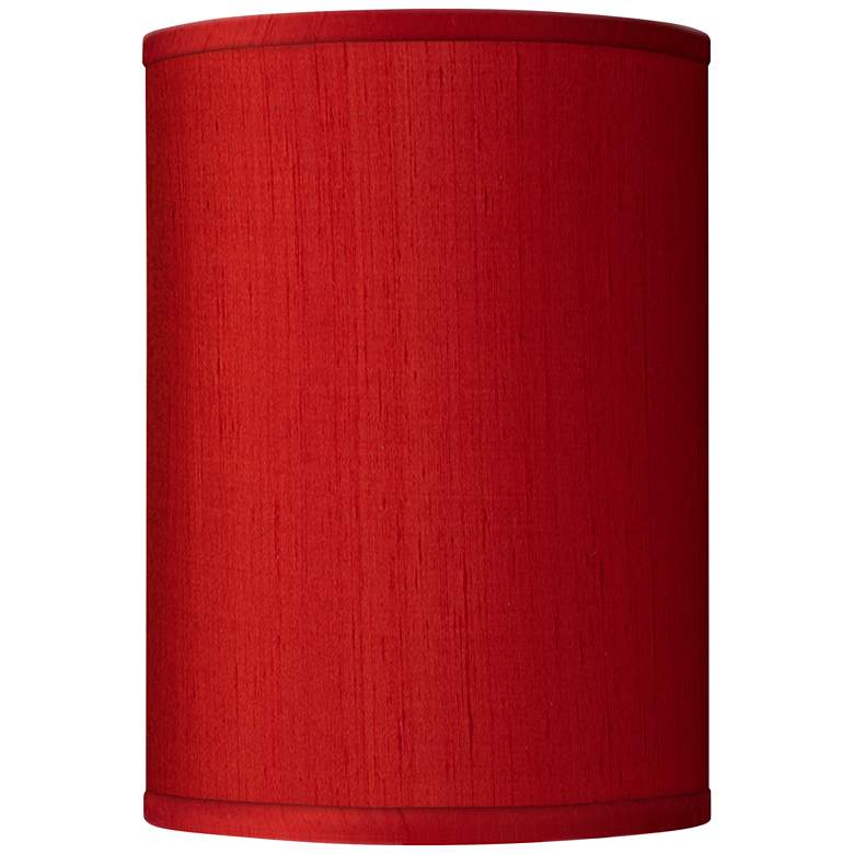 Image 1 Possini Euro Red Faux Silk Dupioni Cylinder Lamp Shade 8x8x11 (Spider)