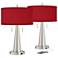 Possini Euro Red Faux Silk Vicki Brushed Nickel USB Table Lamps Set of 2