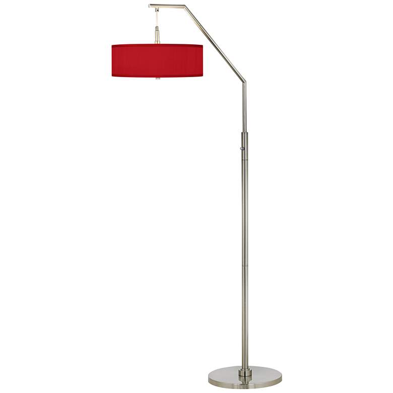 Image 2 Possini Euro Red Textured Faux Silk Modern Arc Floor Lamp