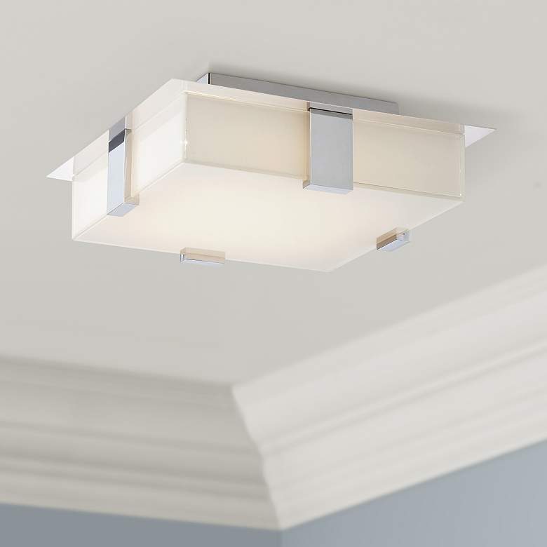 Image 1 Possini Euro Reda 12" Square Chrome LED Ceiling Light