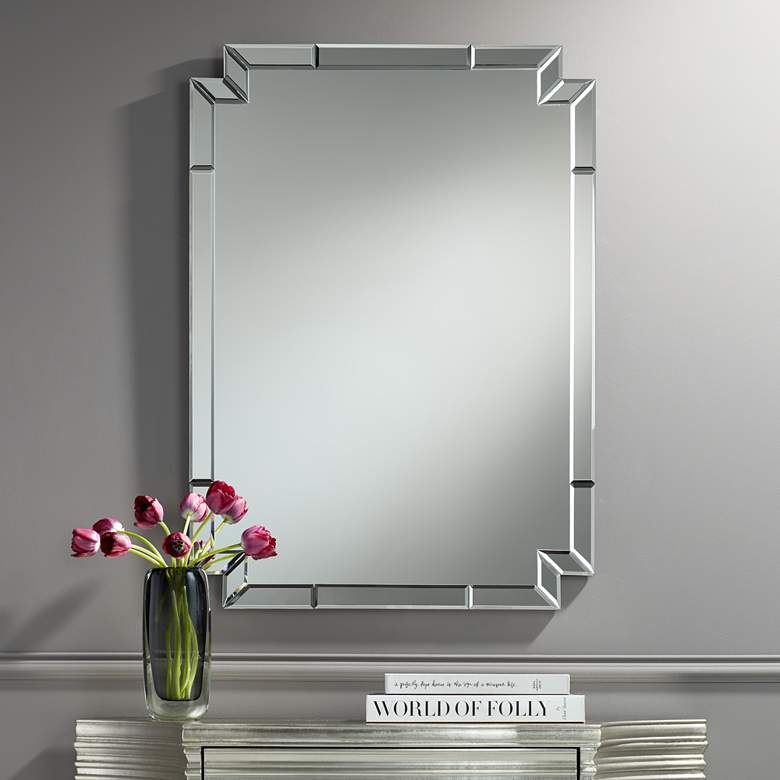 Image 1 Possini Euro Redi 26 inch x 36 inch Cut Corner Edge Wall Mirror