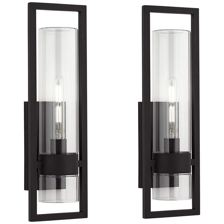 Image 2 Possini Euro Reed 21" High Sand Black Outdoor Wall Light Set of 2