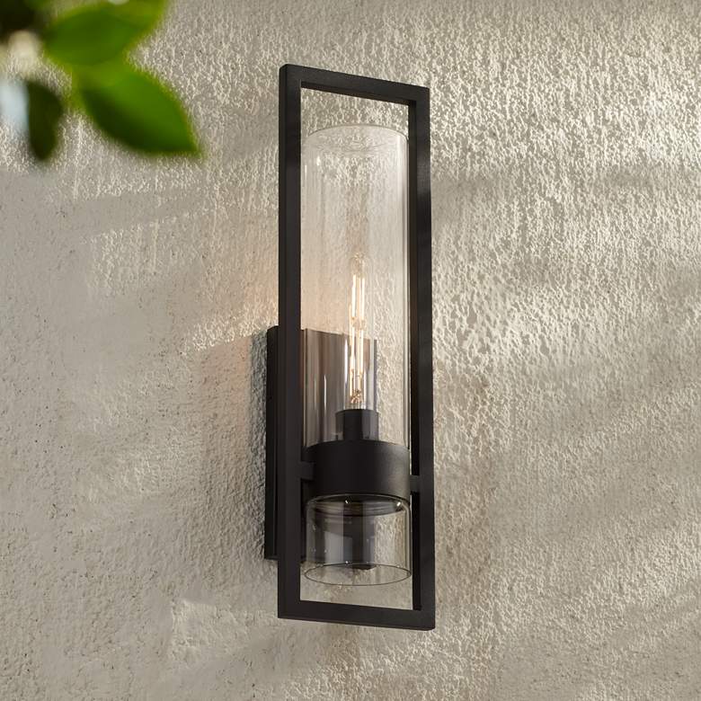 Image 1 Possini Euro Reed 21" High Sand Black Outdoor Wall Light