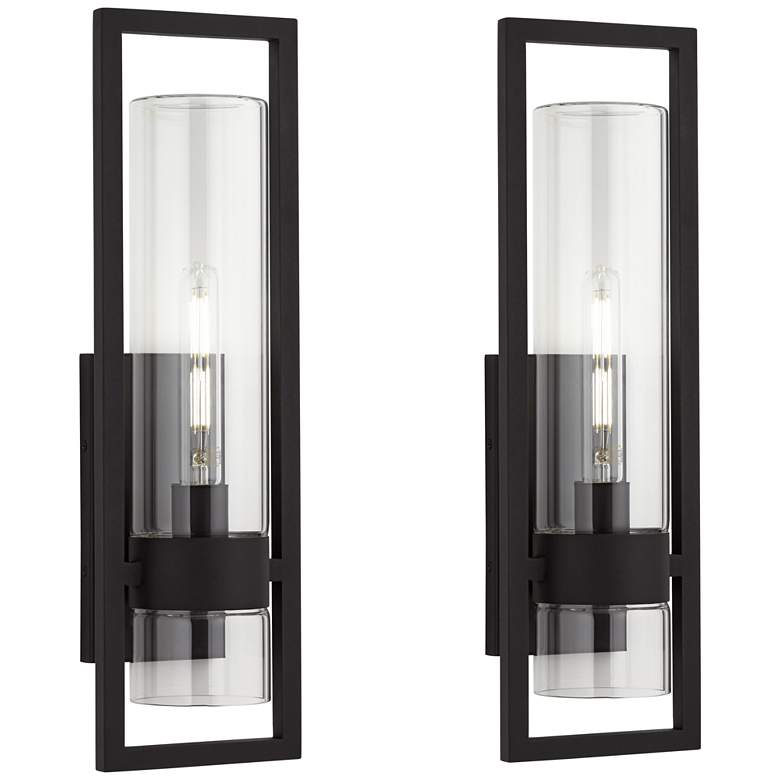 Image 1 Possini Euro Reed 21" High Sand Black Wall Sconce Set of 2