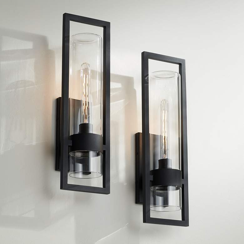 Image 1 Possini Euro Reed 21" High Sand Black Wall Sconce Set of 2