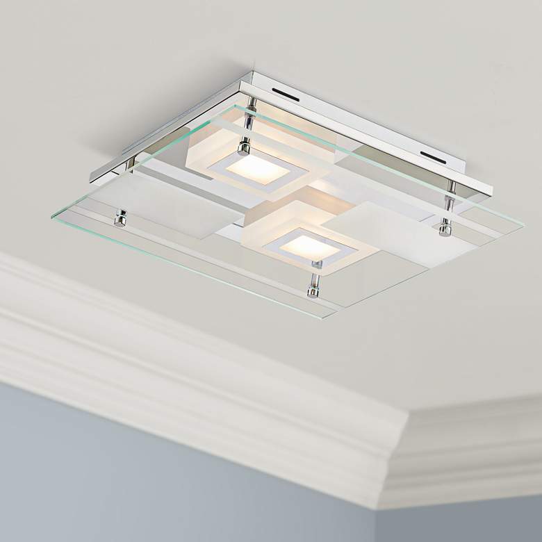 Image 1 Possini Euro Reese 13 1/2 inch Wide Modern Glass LED Ceiling Light