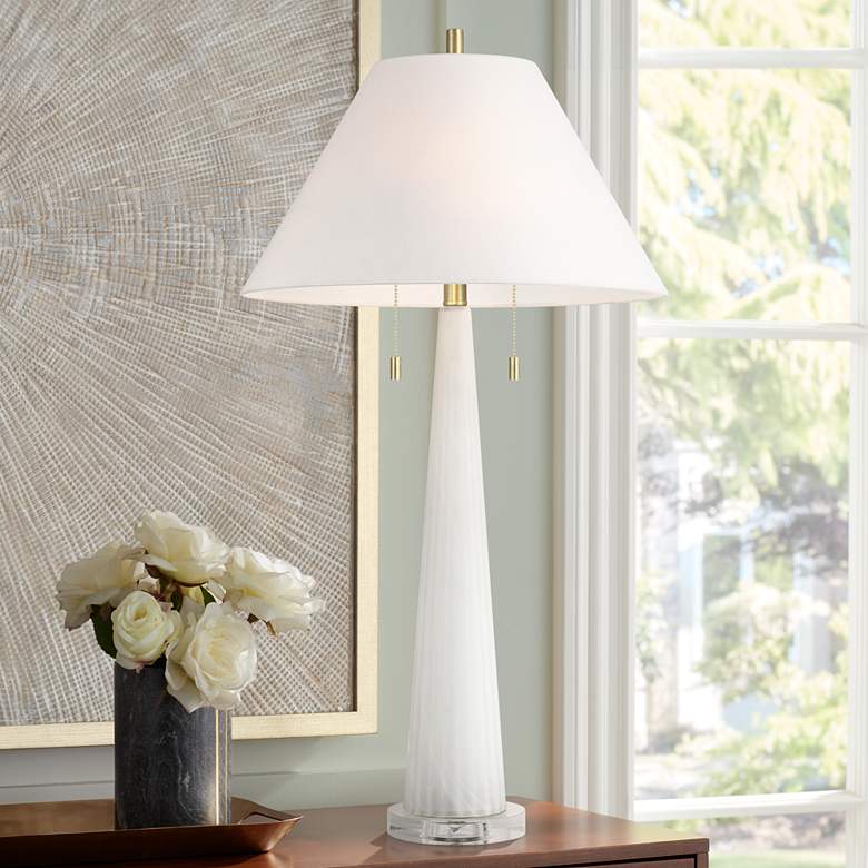 Image 1 Possini Euro Regina 33" High White Glass 2-Light Table Lamp